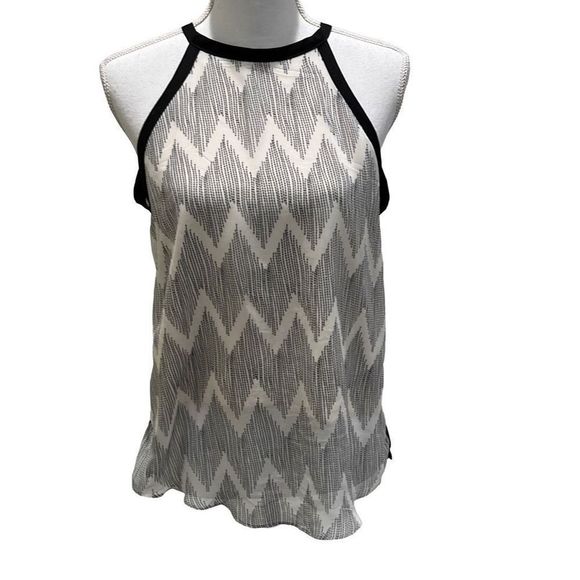 BISHOP + YOUNG‎ halter top medium black white blouse - Picture 1 of 6